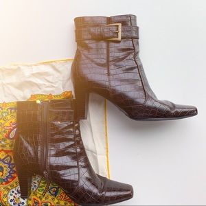 Brown Snake skin bootie with heels